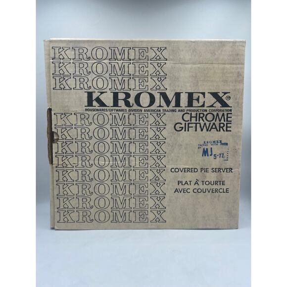 Vtg Kromex #584 Covered Pie Server Polished Chrome NOS Giftware Pyrex Pie Plate - Picture 2 of 8